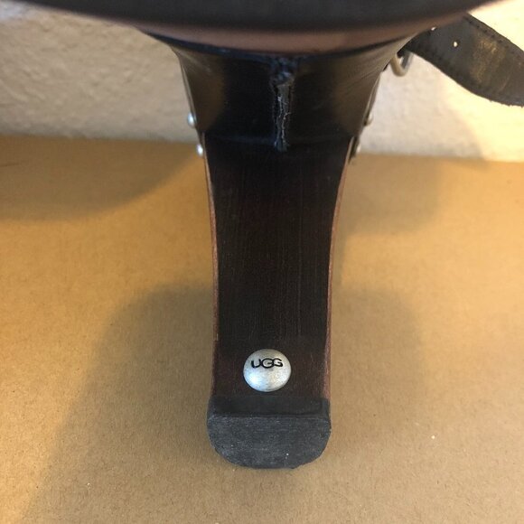 UGG Heels Women's Size 8.5 Black Leather Studded CALF HAIR Nicco Shoes Peep Toe - Picture 8 of 11
